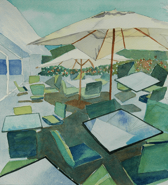 "Patio at the Thyssen-Bornemisza, Blue," 5.5 x 4 in.